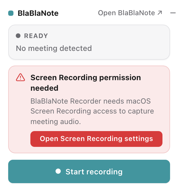 Recorder notice: the Screen Recording permission is missing