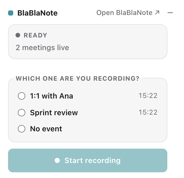 The recorder with two meetings at once, asking which one you are recording